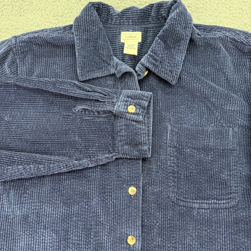 L.L. Bean Corduroy Shirt Womens XL Navy Blue Long Sleeve Button Down 266127